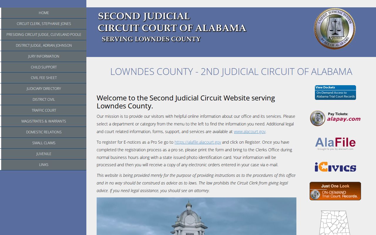 Lowndes County court docket official trial court page