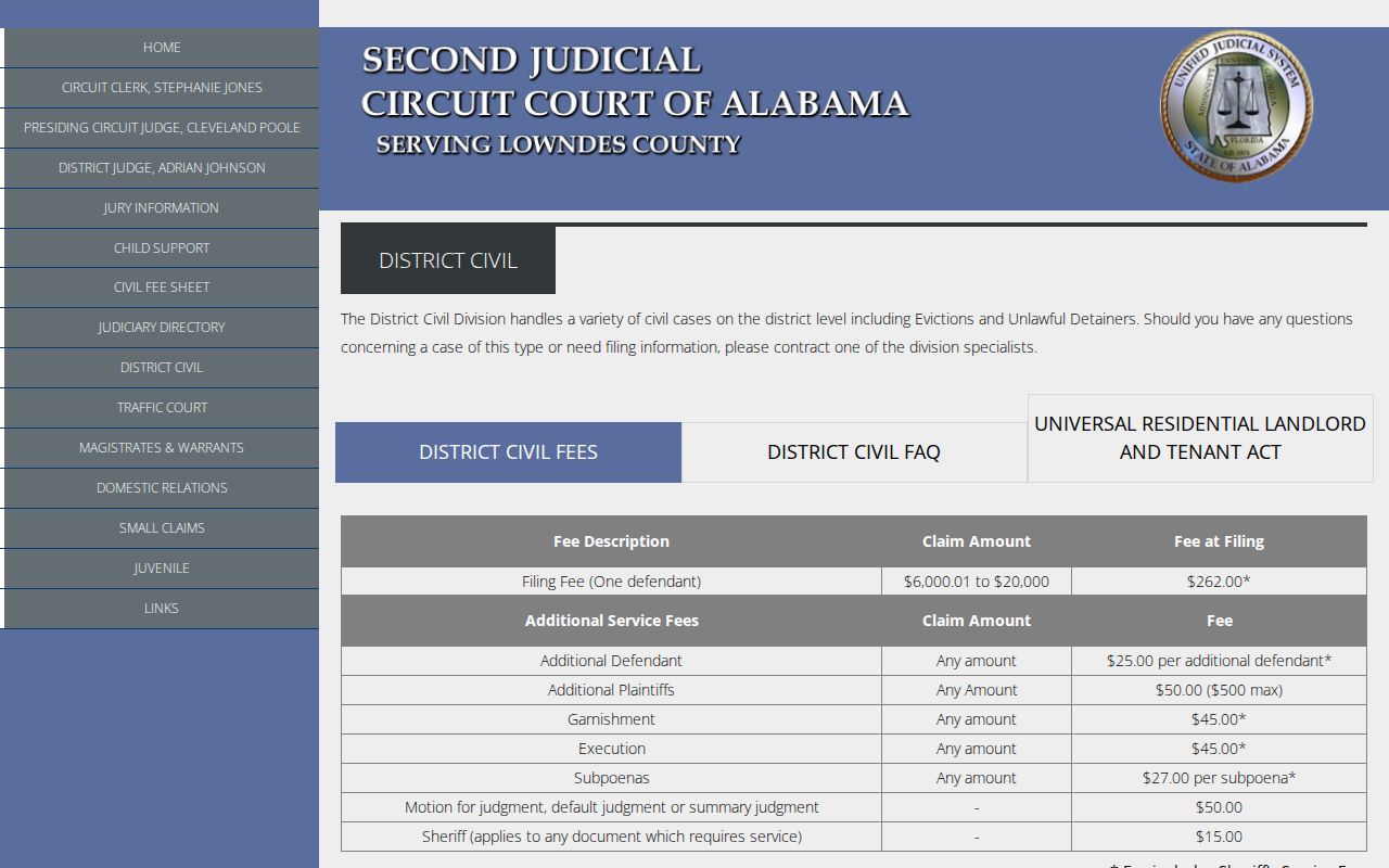 Lowndes County civil docket District Court procedures