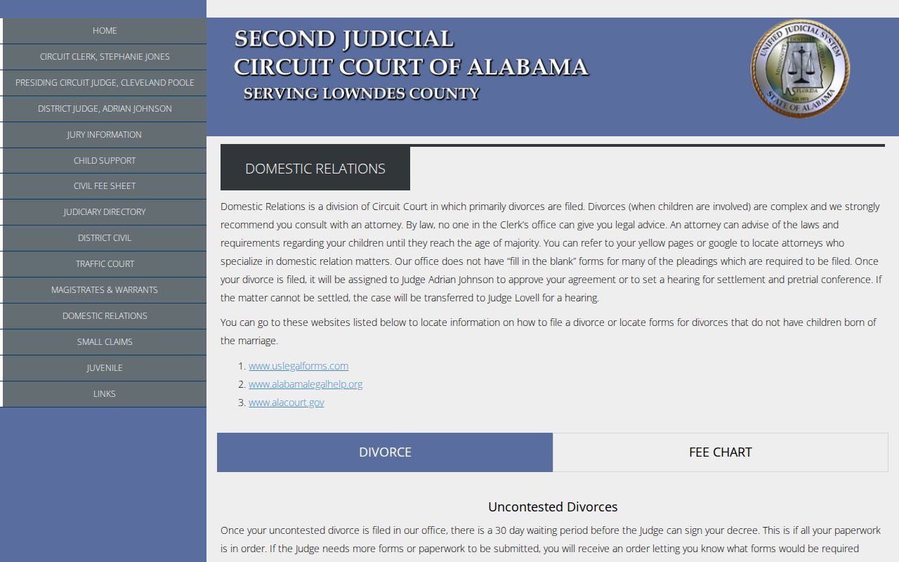 Lowndes County civil docket Domestic Relations procedures