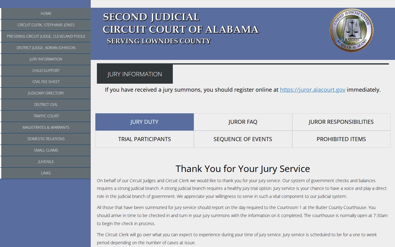 Lowndes County court date and Main Courtroom reporting information