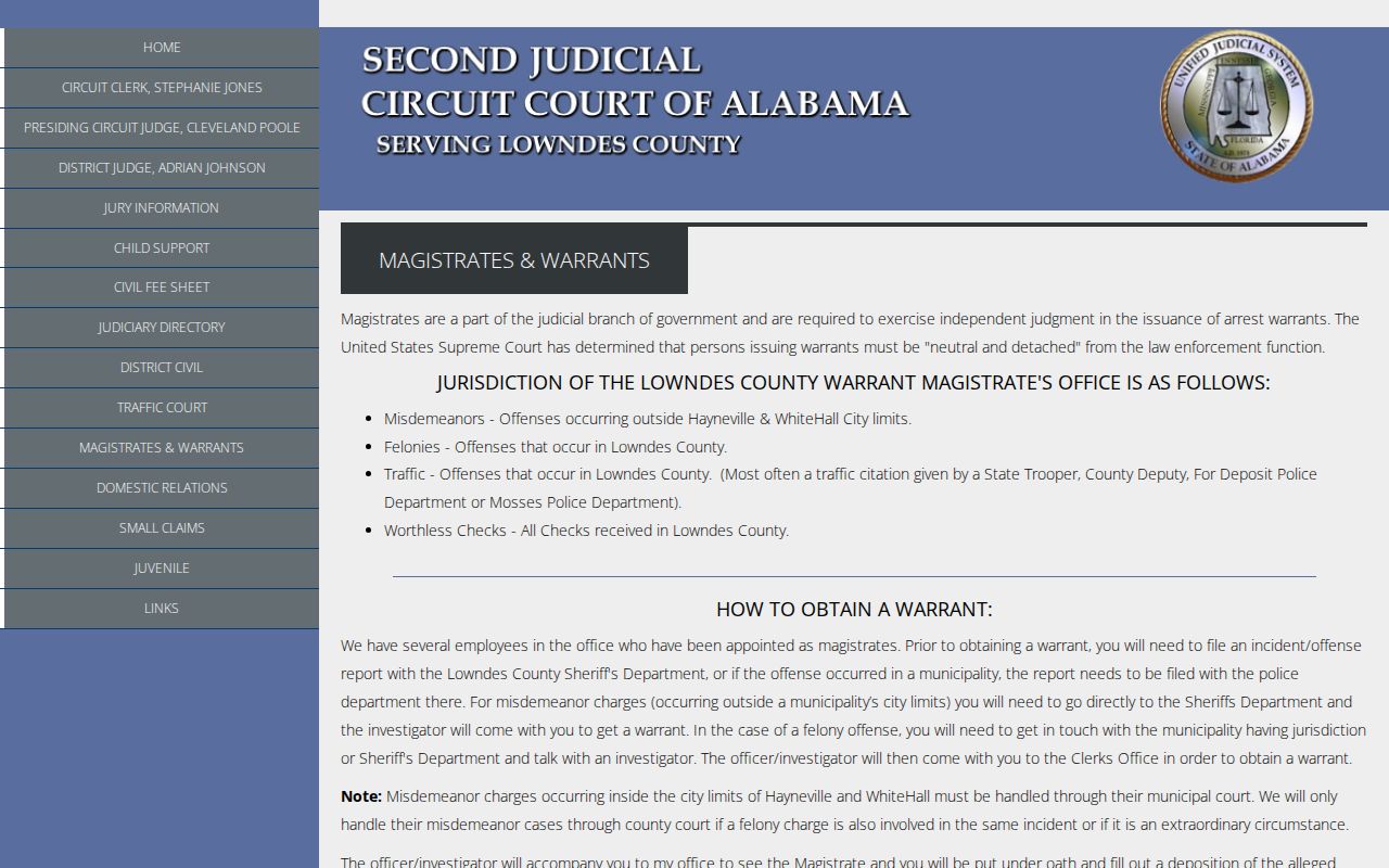 Lowndes County criminal docket magistrate and warrant jurisdiction