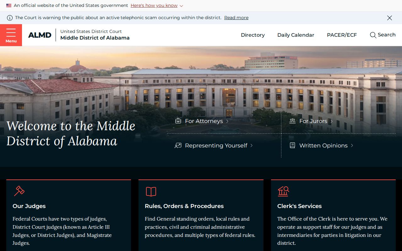 Gordonville court docket Middle District of Alabama federal court portal