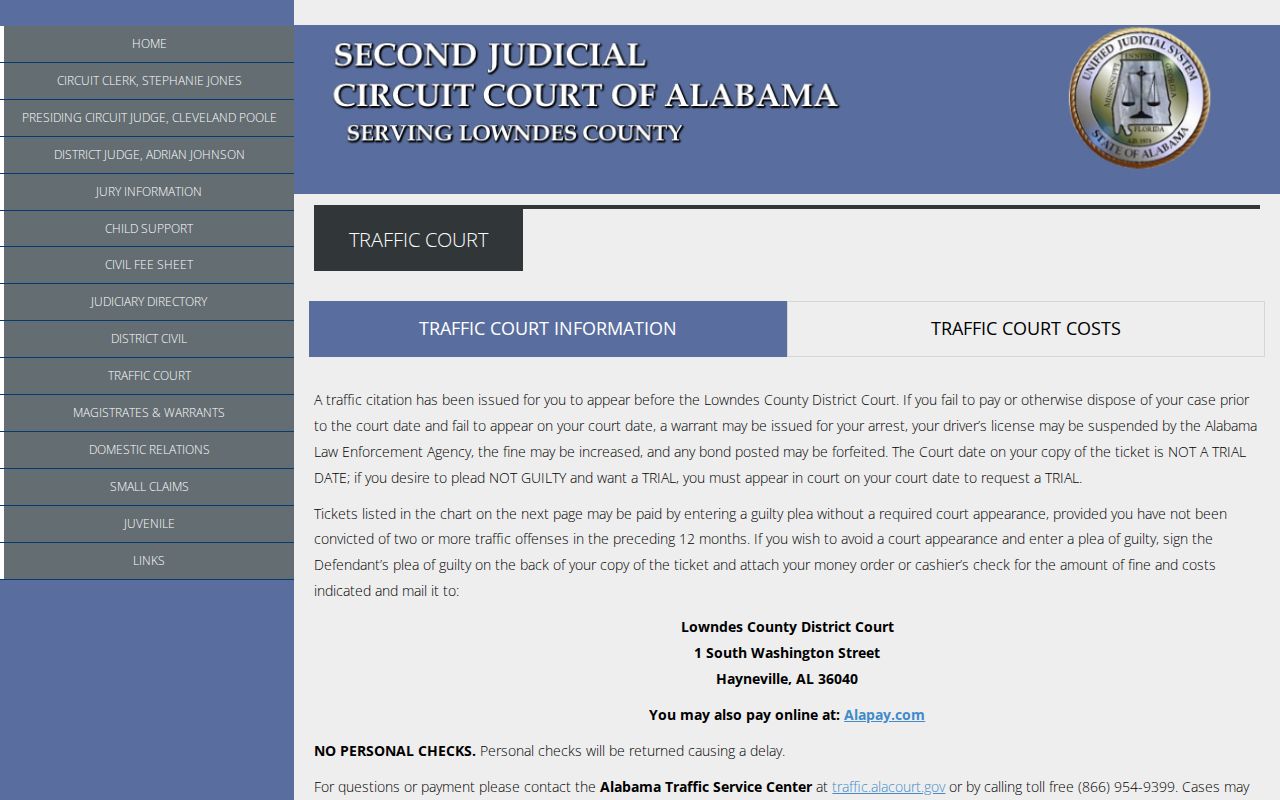 Lowndes County traffic court records and failure to appear instructions